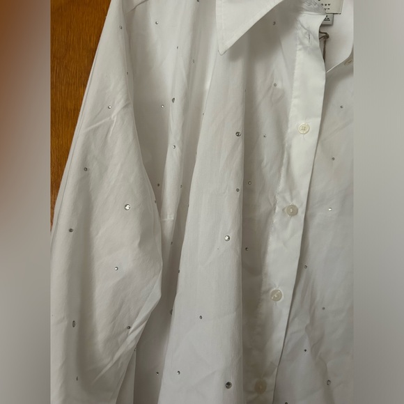 A New Day Pure White Silver Rhinestones Glam Button Down Long Sleeve Shirt Top - Picture 5 of 8